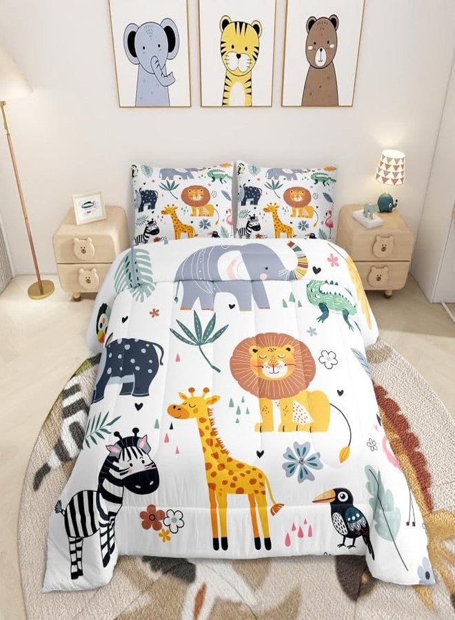 Feelyou Kids Zoo Animal Comforter Set Cute Wild Animals Bedding Set Cartoon Safari Wild Print Comforter for Boys Girls Children Teens Bedroom Decor Exotic Natural Theme Duvet Set Full Size - Image 1