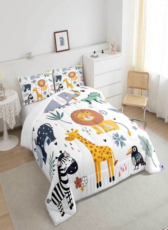 Feelyou Kids Zoo Animal Comforter Set Cute Wild Animals Bedding Set Cartoon Safari Wild Print Comforter for Boys Girls Children Teens Bedroom Decor Exotic Natural Theme Duvet Set Full Size - Image 4