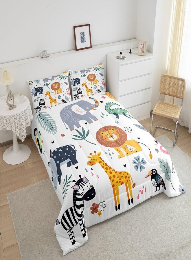 Feelyou Kids Zoo Animal Comforter Set Cute Wild Animals Bedding Set Cartoon Safari Wild Print Comforter for Boys Girls Children Teens Bedroom Decor Exotic Natural Theme Duvet Set Full Size - Image 3