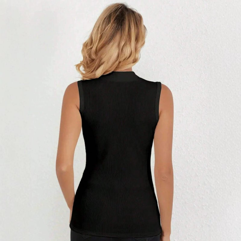 Women's Slim Fit High Neck Ribbed Knit Vest - Image 3