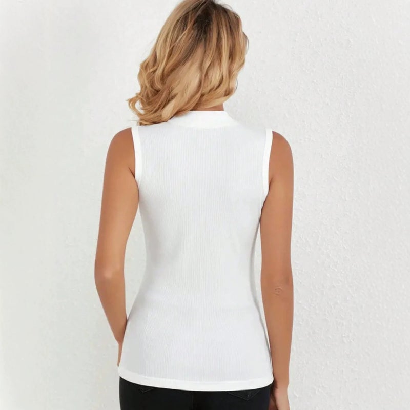 Women's Slim Fit High Neck Ribbed Knit Vest - Image 4