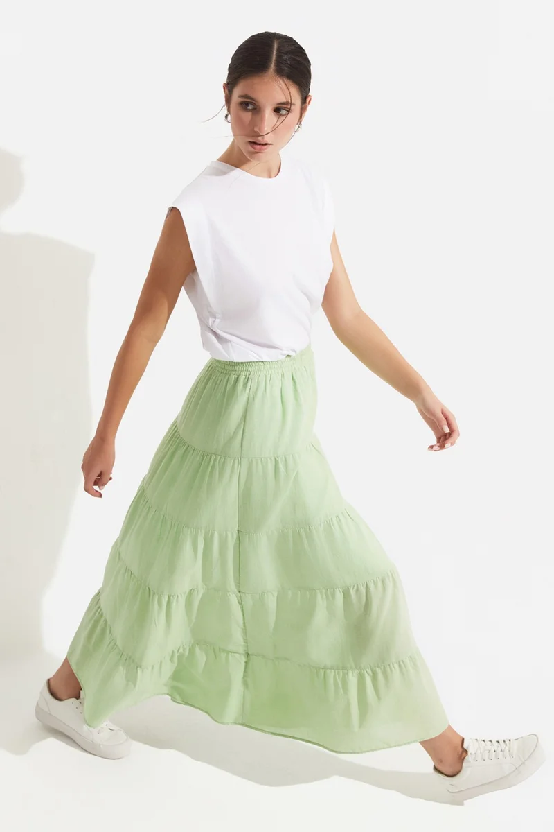 جون Women's Cotton Gathered Detail Maxi Skirt