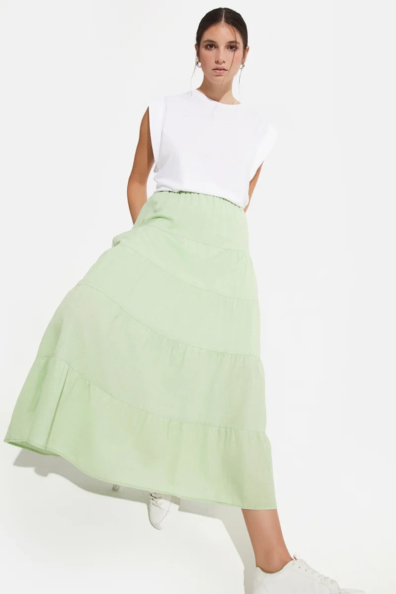 جون Women's Cotton Gathered Detail Maxi Skirt