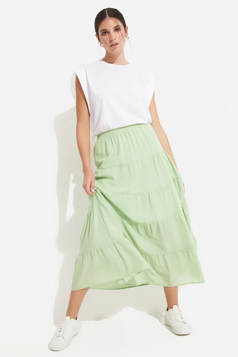 جون Women's Cotton Gathered Detail Maxi Skirt