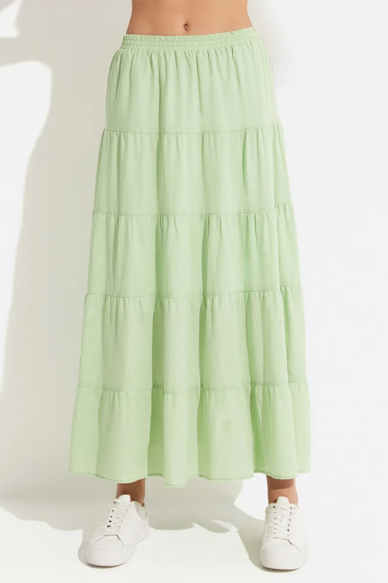 جون Women's Cotton Gathered Detail Maxi Skirt