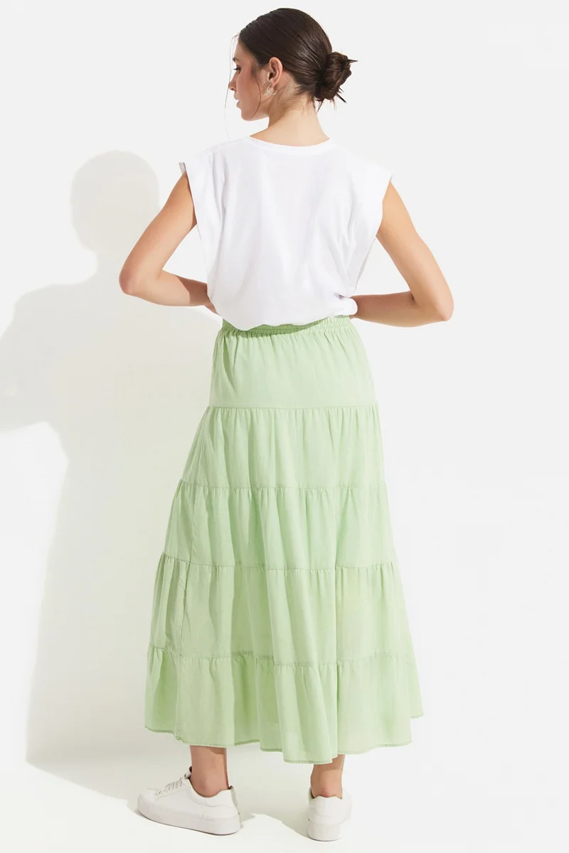 جون Women's Cotton Gathered Detail Maxi Skirt