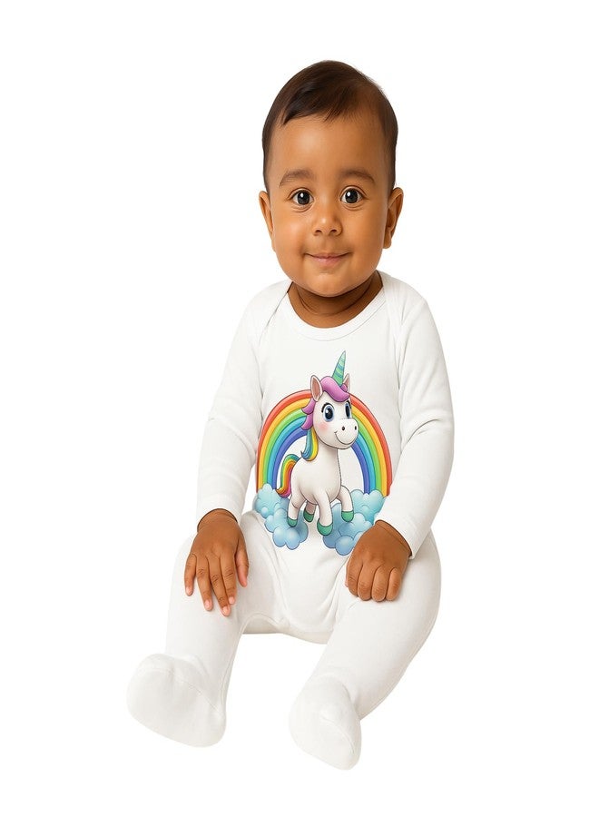 Softlia® Baby Romper - You Are Magical Unicorn Print | Cozy Cotton Footed Sleeper | Unisex Long Sleeve (White, Extra Large)