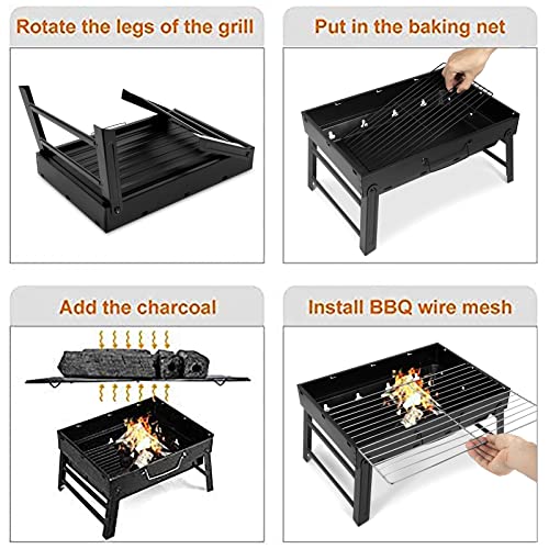 AGM Barbecue Grill, Charcoal Grill Folding Portable Lightweight Barbecue Grill Tools for Outdoor Grilling Cooking Camping Hiking Picnics Tailgating Backpacking Party (Medium) - Image 3
