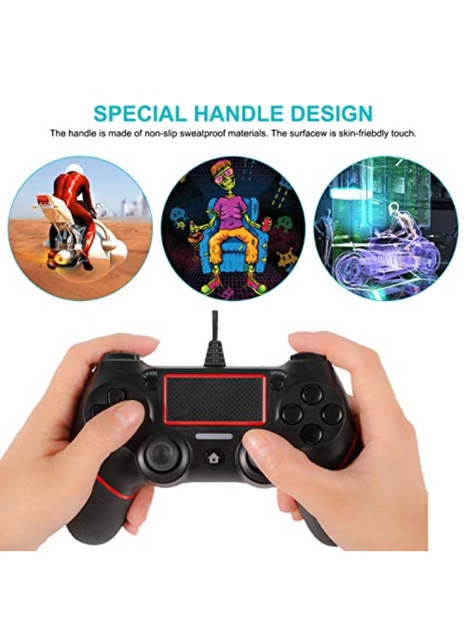 وحدة تحكم سلكية متوافقة مع PS4 بلاي ستيشن 4/برو/سليم/كمبيوتر/لابتوب مع ميزات مثل الاهتزاز، مؤشر LED ملون، اهتزاز مزدوج ومقابض مضادة للانزلاق، بطول كابل 6.5 قدم - Image 3