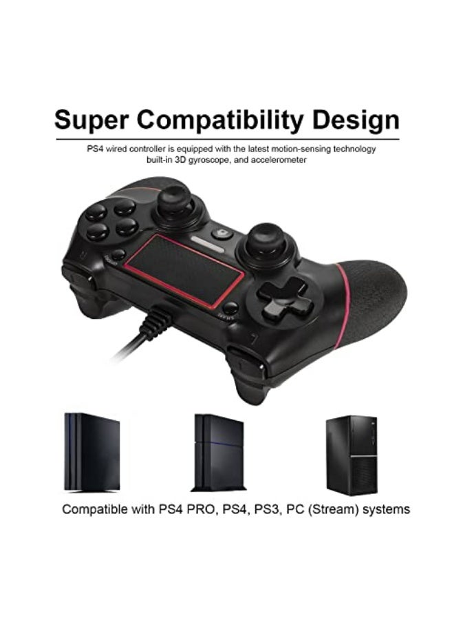 وحدة تحكم سلكية متوافقة مع PS4 بلاي ستيشن 4/برو/سليم/كمبيوتر/لابتوب مع ميزات مثل الاهتزاز، مؤشر LED ملون، اهتزاز مزدوج ومقابض مضادة للانزلاق، بطول كابل 6.5 قدم - Image 4