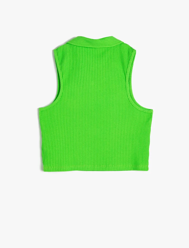 Koton Koton | Solid Sleeveless Crop Polo T-Shirt