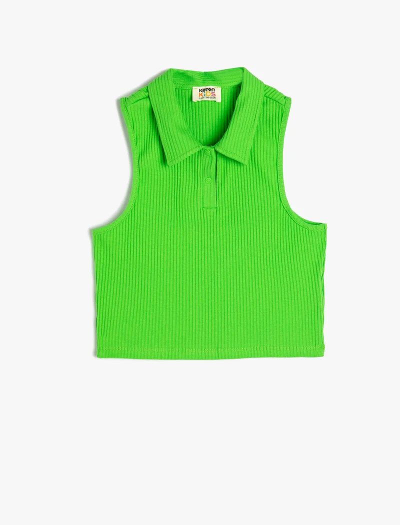 Koton Koton | Solid Sleeveless Crop Polo T-Shirt