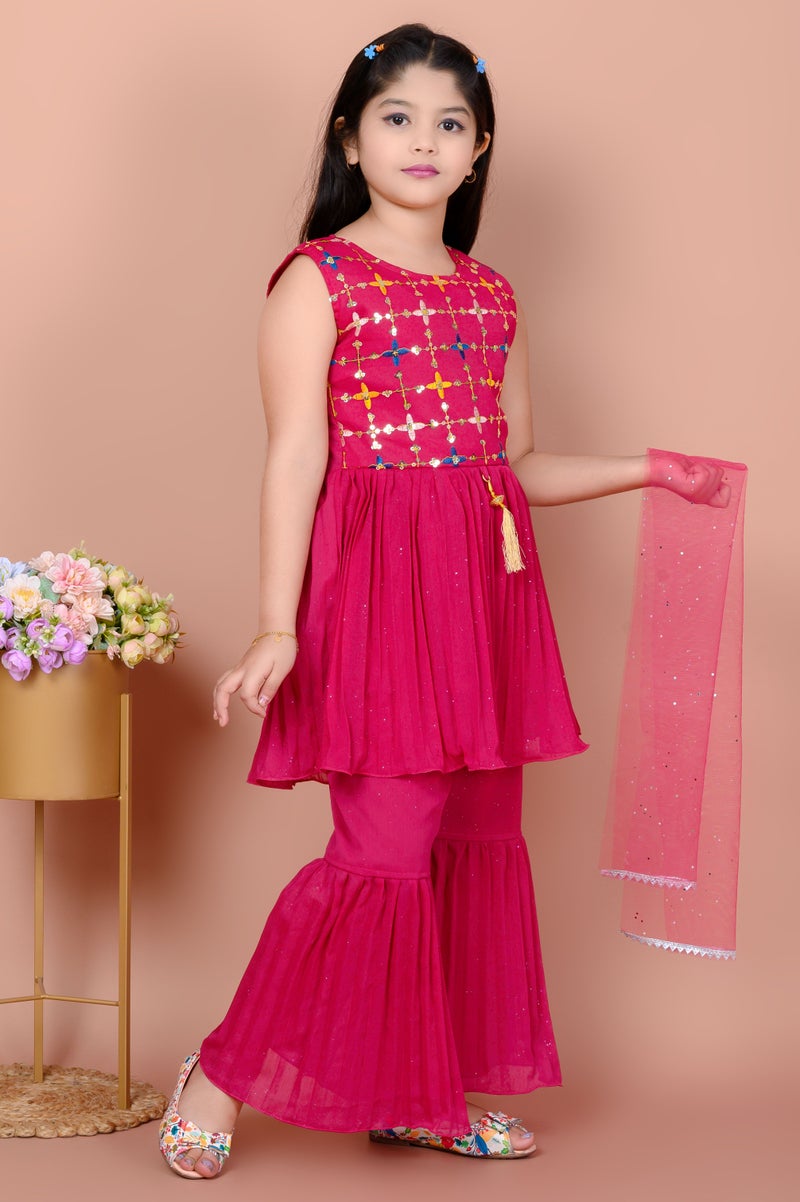 5 STAR COLLECTION Girls Pink Ethnic Kurti with Sharara Pants & Dupatta Set - Image 3