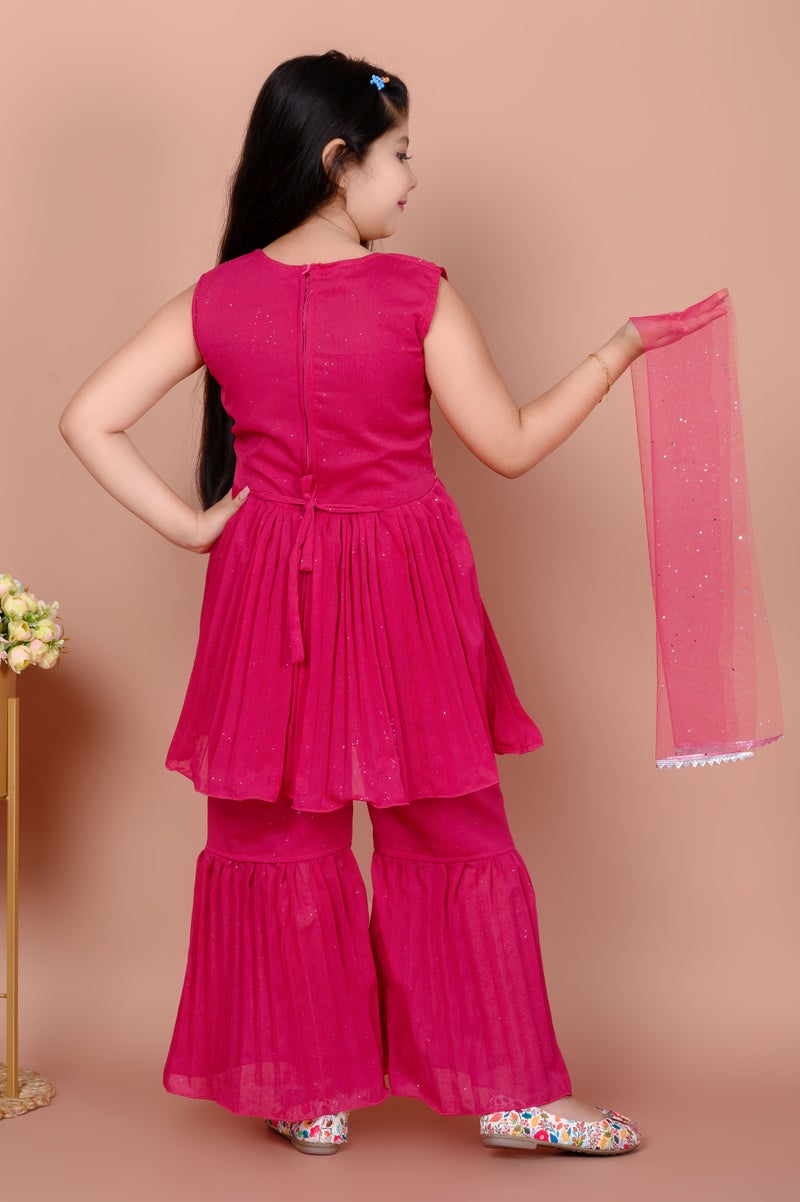 5 STAR COLLECTION Girls Pink Ethnic Kurti with Sharara Pants & Dupatta Set - Image 2