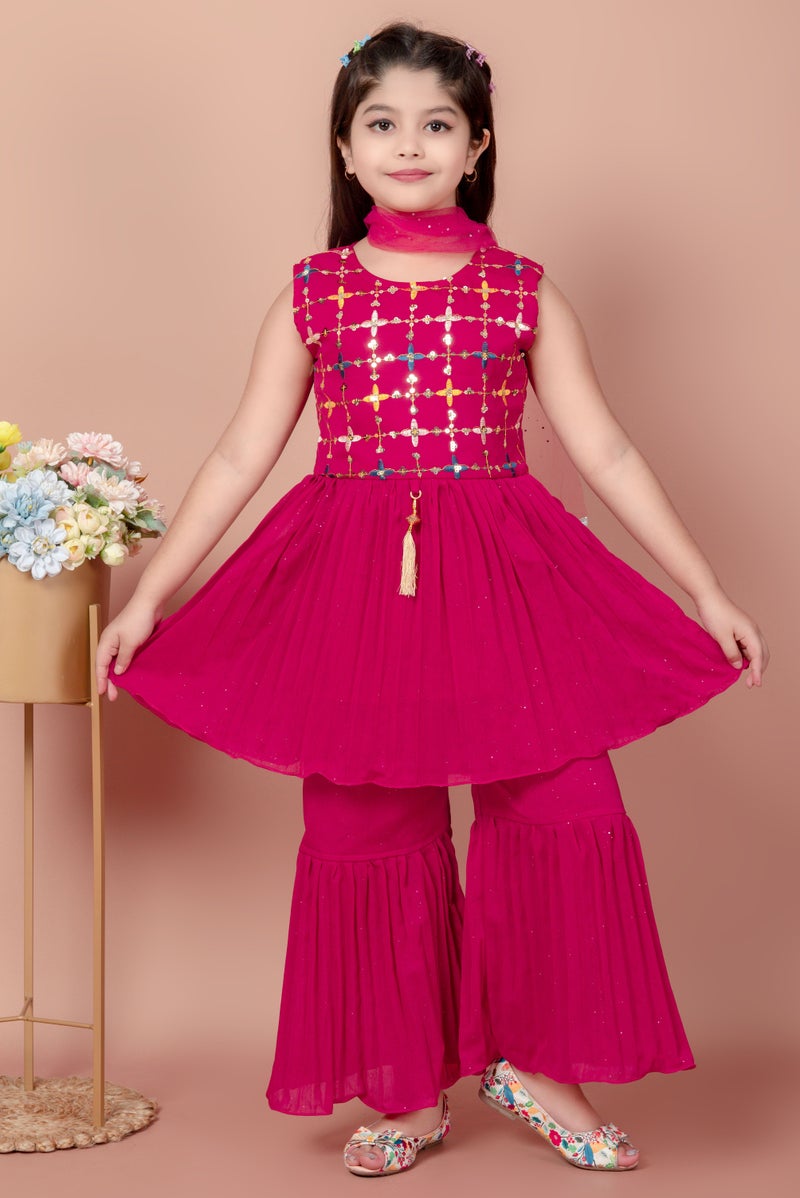 5 STAR COLLECTION Girls Pink Ethnic Kurti with Sharara Pants & Dupatta Set - Image 1