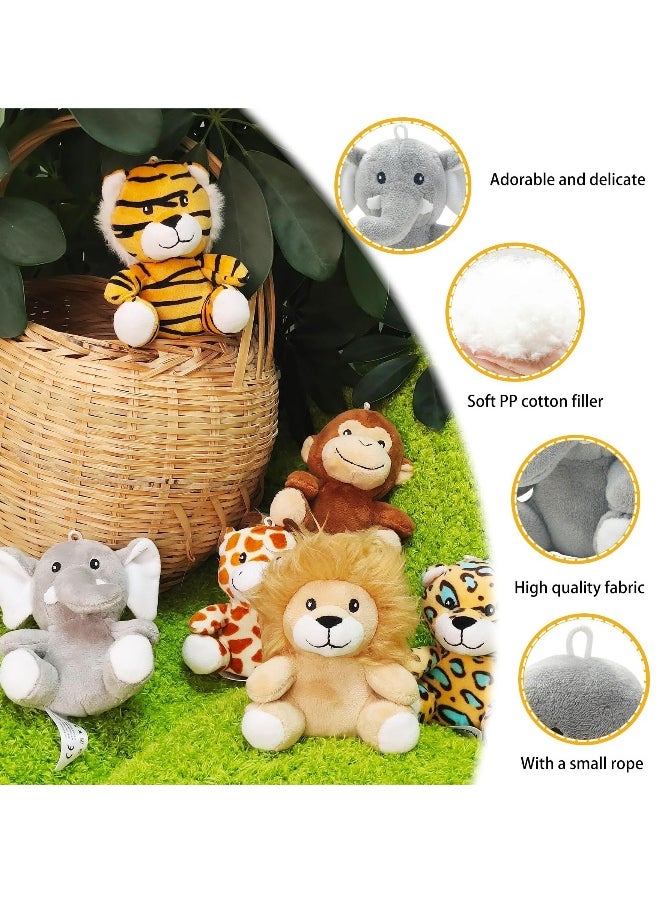 Toy 6 Piece Mini Jungle Stuffed Animals Set Lion Tiger Elephant Giraffe Leopard Monkey Soft Plush Toys for Animal and Woodland Themed Parties for Classroom Prizes and Gift for Boys and Girls  - Image 2