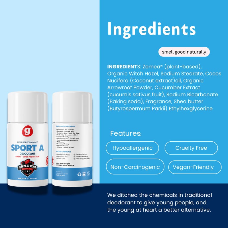 GROWING BASICS GrowingBasics Deodorant for Boys, Aluminum-Free Kid Safe Deodorant, SPORT A High Performance, Hypoallergenic Solid Stick, Natural Deodorant for Kids, Prevents Body Odor for Boys Ages 8-18 (Set of 2) - Image 4