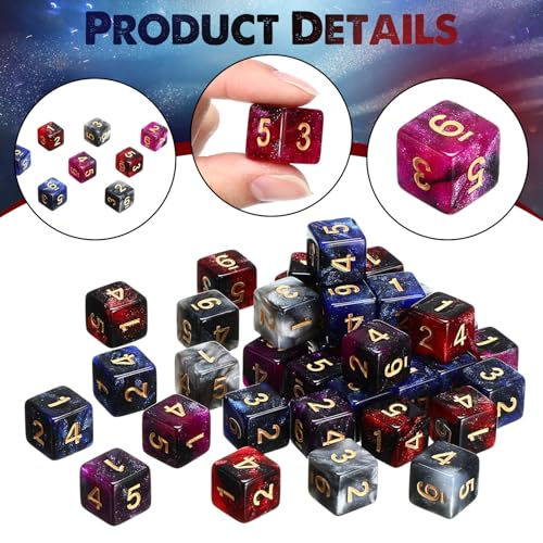 Poen 40 Pcs 16mm Dice Set Bulk 6 Sided Standard Colored Dices with Numbers D6 Polyhedral Games Dice for Board Games Parties Glitter Color - Image 5