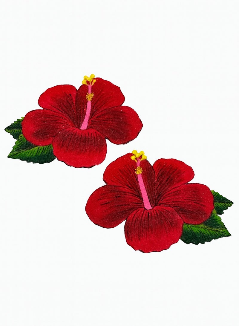 Ready For Chai رانغولي زوايا الزهور اليدوية القابلة لإعادة الاستخدام جاهزة للشاي لتزيين المهرجانات مجموعة من 2 باللون الأحمر