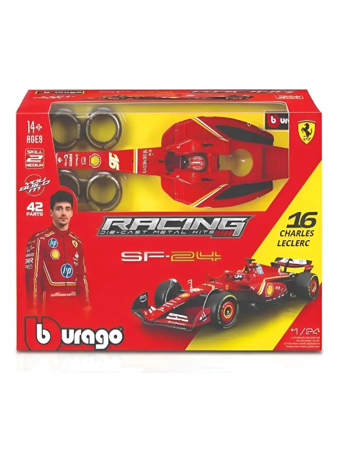 Bburago Racing F1 Ferrari SF-24 #16 Charles Leclerc Die-cast Metal Kit with Helmet (1:24, 42 Parts, Red) - Image 1