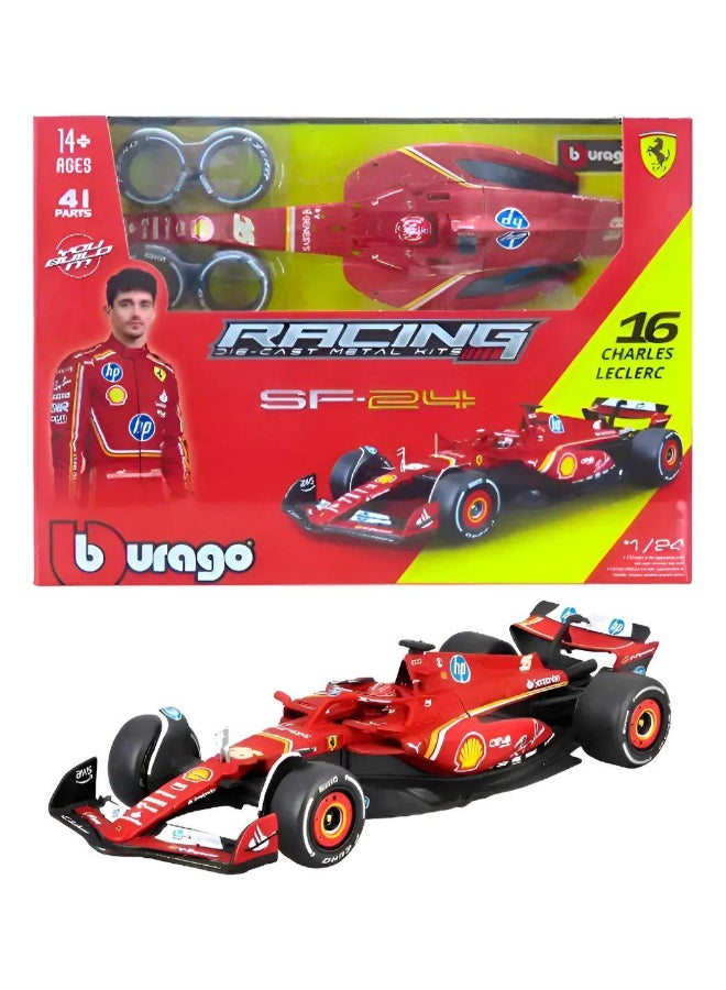 Bburago Racing F1 Ferrari SF-24 #16 Charles Leclerc Die-cast Metal Kit with Helmet (1:24, 42 Parts, Red) - Image 2