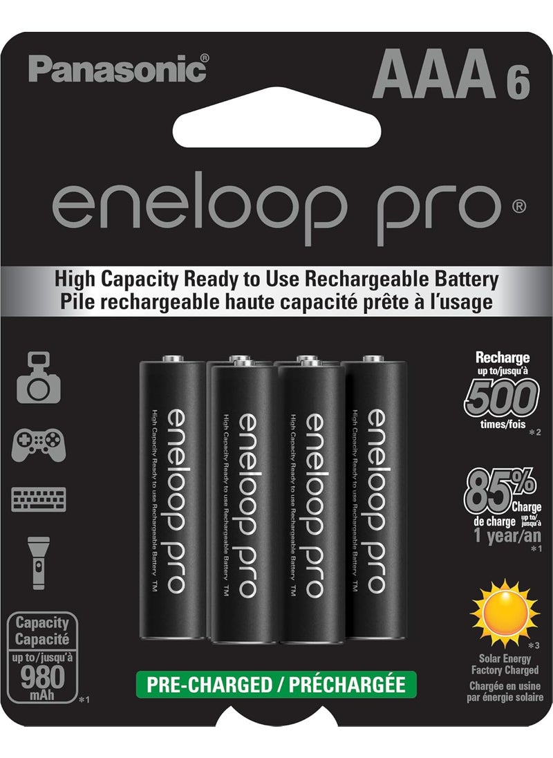eneloop Eneloop Panasonic BK4HCCA6BA pro AAA HighCapacity NiMH PreCharged Rechargeable Batteries 6Battery Pack  - Image 1