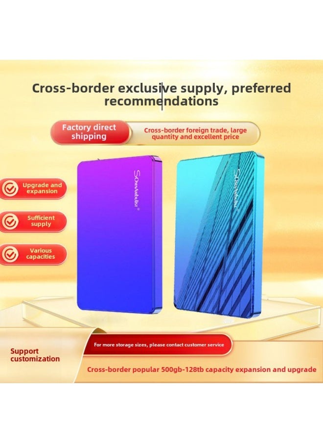 Generic 500G Mobile Hard Disk 1t External Game Hard Disk USB3.0 High-speed Hard Disk 2T Mechanical Hard Disk 80-Capacity:750GB-Interface:Gradient-blue Cyan (exquisite Bag)  - Image 1