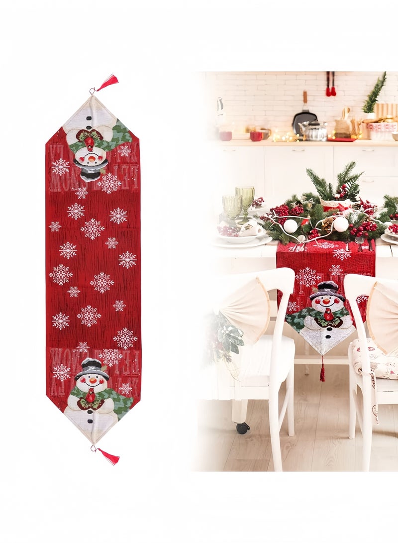 GGEROU Snowman Table Runner with Tassels, Exquisit Cotton Christmas Table Runner, Red Seasonal Winter Xmas Holiday Kitchen Dining Table Decoration, 33x183cm - Image 1