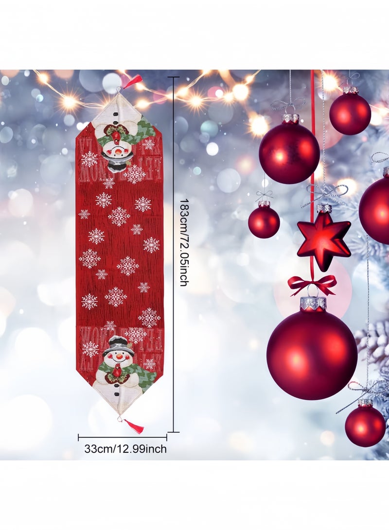 GGEROU Snowman Table Runner with Tassels, Exquisit Cotton Christmas Table Runner, Red Seasonal Winter Xmas Holiday Kitchen Dining Table Decoration, 33x183cm - Image 2