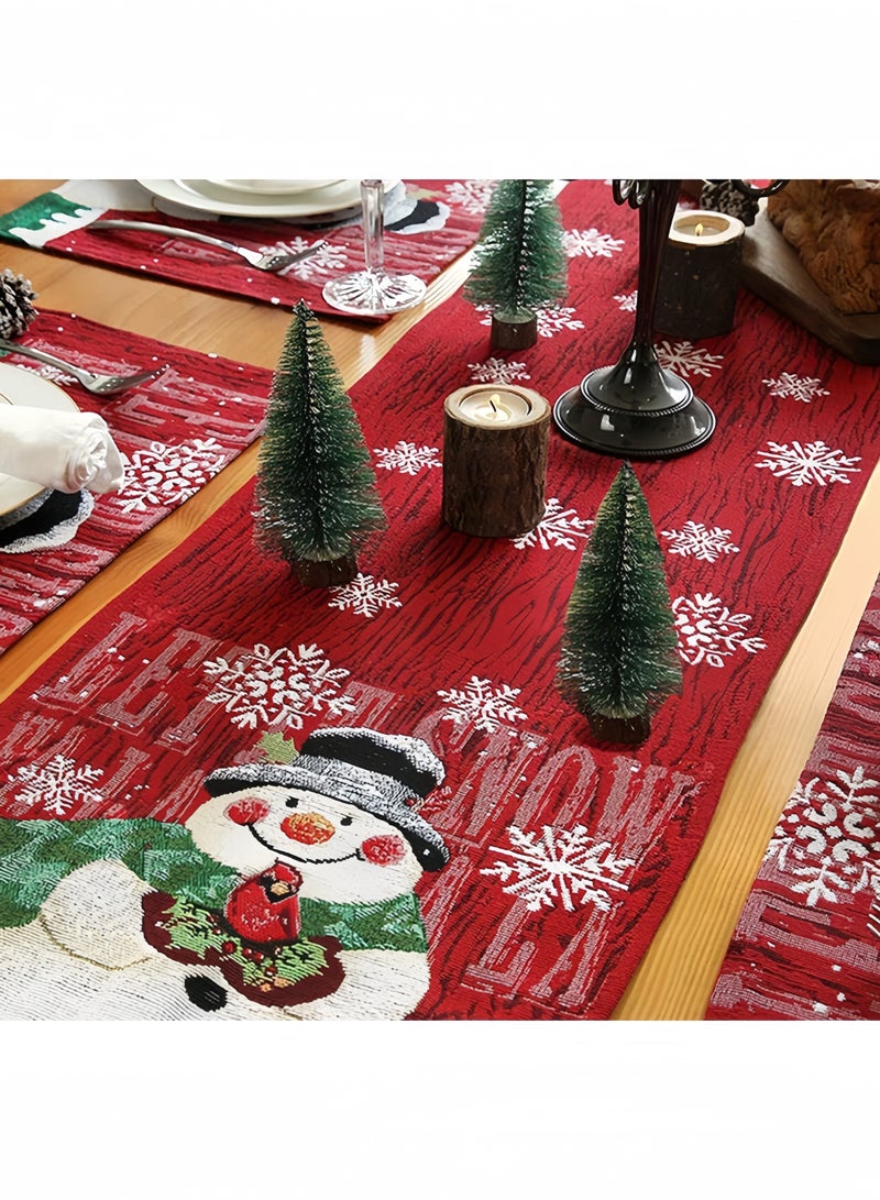 GGEROU Snowman Table Runner with Tassels, Exquisit Cotton Christmas Table Runner, Red Seasonal Winter Xmas Holiday Kitchen Dining Table Decoration, 33x183cm - Image 4
