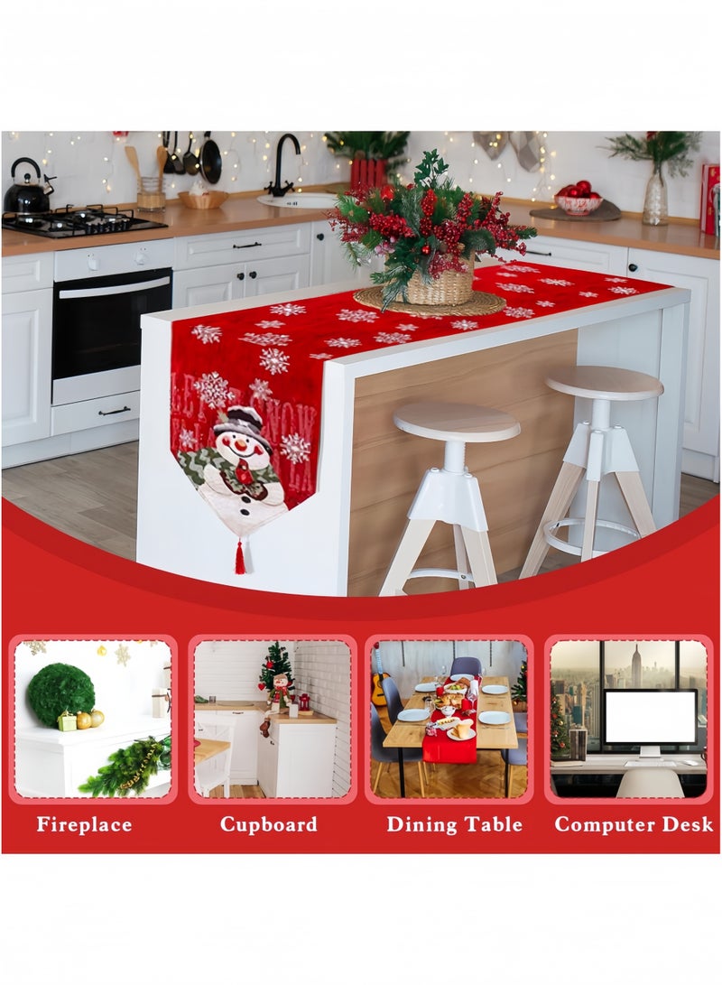 GGEROU Snowman Table Runner with Tassels, Exquisit Cotton Christmas Table Runner, Red Seasonal Winter Xmas Holiday Kitchen Dining Table Decoration, 33x183cm - Image 5