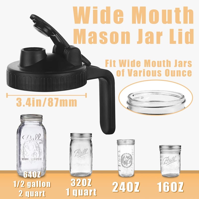 FyndraX Mason Jar Pour Spout Lid for Wide Mouth Mason Jars, Mason Jar Pitcher Flip Cap Airtight Handle Lid, Leak Proof Seal Cover, Pack of 2 - Image 2