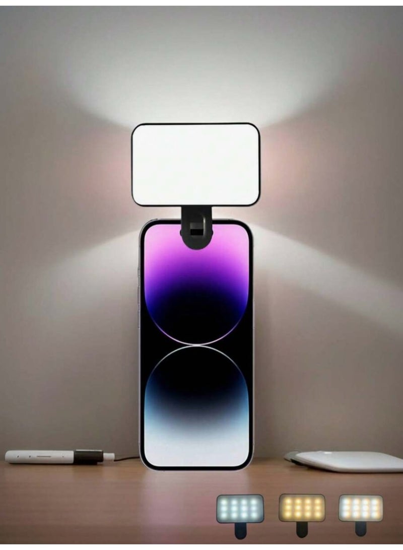 اتش بي ار تي 1 قطعة ضوء سيلفي LED صغير محمول مع مشبك، 3 أوضاع إضاءة (أبيض/طبيعي/دافئ)، قابل لإعادة الشحن، إضاءة ملء للهواتف والكاميرات واللاب توب، مناسب للبث المباشر واجتماعات زووم والمكياج والصور الشخصية - Image 1