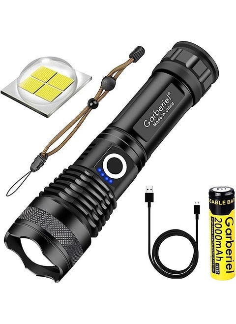 Flashlight LED XHP70 Flashlight with Battery 5000 High Lumens Super Bright Waterproof Rechargeable Zoomable Torch Light for Camping, Hiking, Outdoor Activities (XHP70)