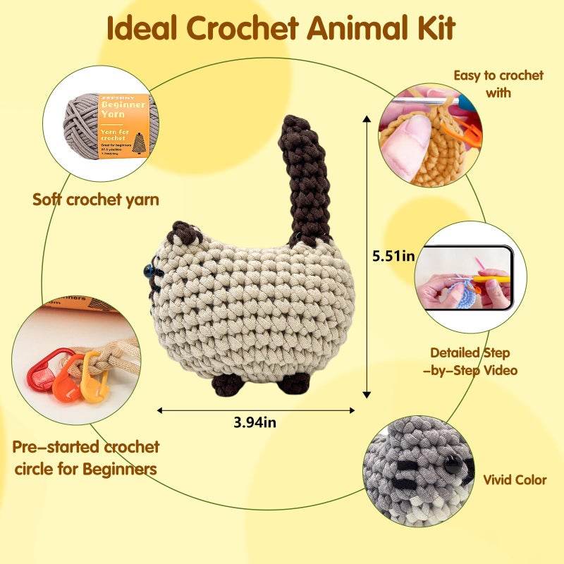 Zepiany Crochet Kit for Beginners, Crochet Cat Beginner Crochet Kit for Adults, Amigurumi Crochet Animals Cat Crafts Crochet Kits, Easy Knitting Kit Galentines Day Gifts - Image 4