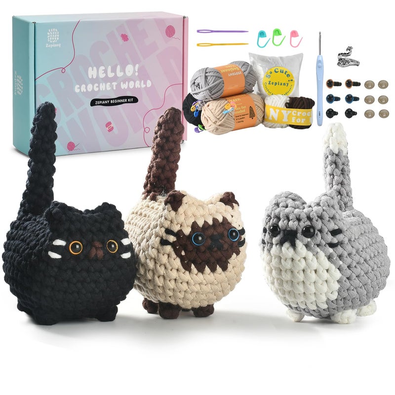Zepiany Crochet Kit for Beginners, Crochet Cat Beginner Crochet Kit for Adults, Amigurumi Crochet Animals Cat Crafts Crochet Kits, Easy Knitting Kit Galentines Day Gifts - Image 1