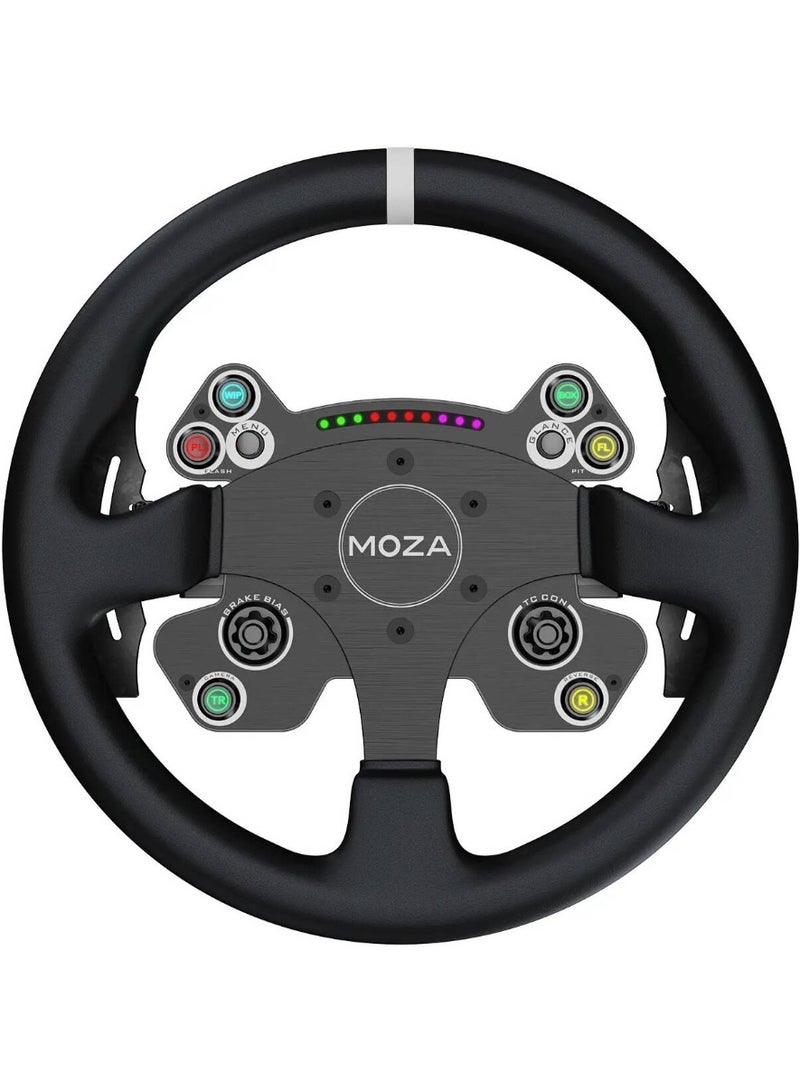 موزة عجلة قيادة موزا CS V2P - حافة جلدية من الألياف الدقيقة مقاس 13 بوصة، مقابض كربون مغناطيسية مزدوجة، تحرير سريع من الألومنيوم، إضاءة RGB لتغيير السرعة، لاسلكية / تحرير سريع | RS057 - Image 1