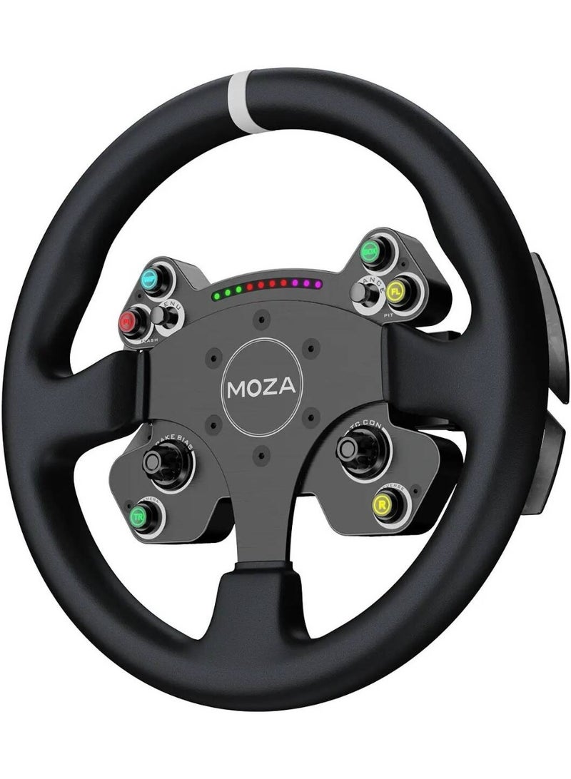 موزة عجلة قيادة موزا CS V2P - حافة جلدية من الألياف الدقيقة مقاس 13 بوصة، مقابض كربون مغناطيسية مزدوجة، تحرير سريع من الألومنيوم، إضاءة RGB لتغيير السرعة، لاسلكية / تحرير سريع | RS057 - Image 2