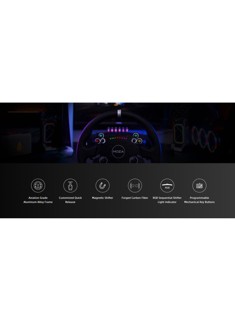 موزة عجلة قيادة موزا CS V2P - حافة جلدية من الألياف الدقيقة مقاس 13 بوصة، مقابض كربون مغناطيسية مزدوجة، تحرير سريع من الألومنيوم، إضاءة RGB لتغيير السرعة، لاسلكية / تحرير سريع | RS057 - Image 5