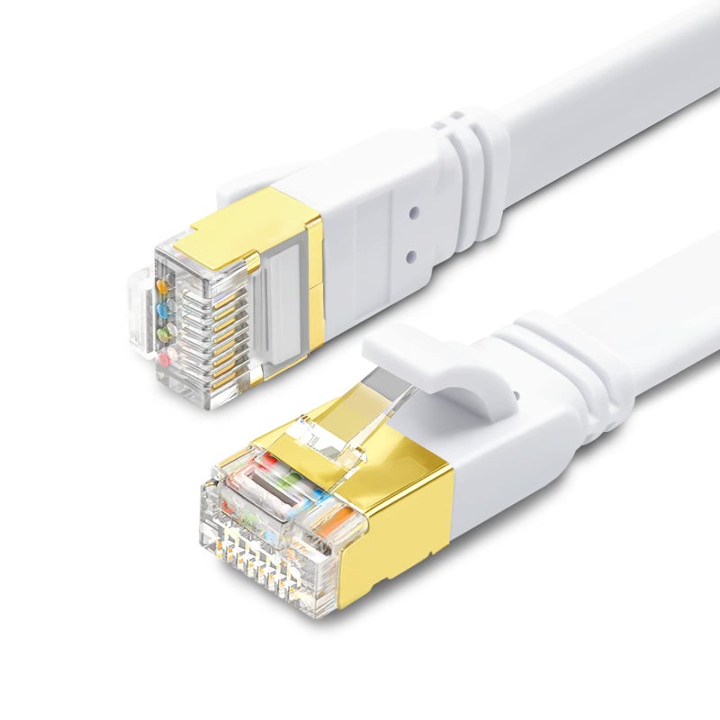 Yauhody CAT 8 Ethernet Cable, 6ft 2 pack Flat High Speed 40Gbps 2000MHz SFTP 26WAG Gigabit Network Internet LAN Patch Cord with Gold Plated RJ45 Connector for Routers,Switches, PS5(White, 6ft, 2 pack) - Image 1