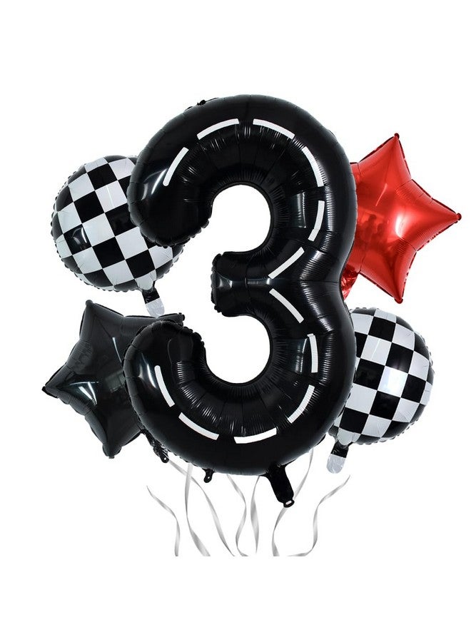 TONIFUL 40 Inch Race Car 3rd Birthday Balloons Racetrack Number 3 Black Balloons Wheel Tire Balloons Black White Checkered Balloons Star Balloons Boys Car Themed Birthday Party Decor - Image 1