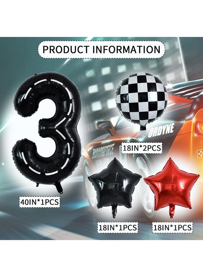 TONIFUL 40 Inch Race Car 3rd Birthday Balloons Racetrack Number 3 Black Balloons Wheel Tire Balloons Black White Checkered Balloons Star Balloons Boys Car Themed Birthday Party Decor - Image 2