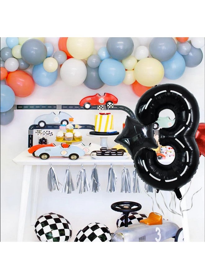 TONIFUL 40 Inch Race Car 3rd Birthday Balloons Racetrack Number 3 Black Balloons Wheel Tire Balloons Black White Checkered Balloons Star Balloons Boys Car Themed Birthday Party Decor - Image 5