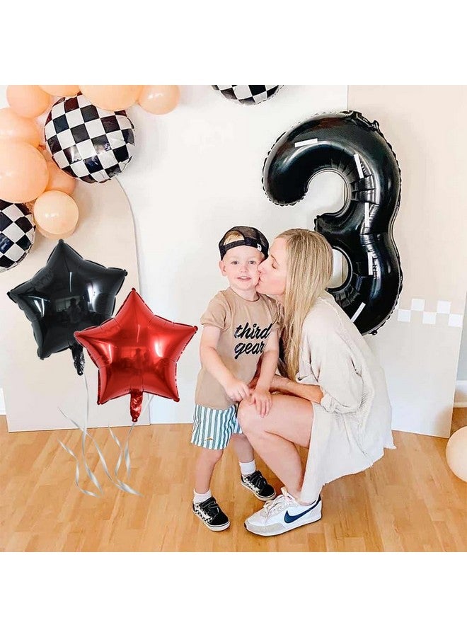 TONIFUL 40 Inch Race Car 3rd Birthday Balloons Racetrack Number 3 Black Balloons Wheel Tire Balloons Black White Checkered Balloons Star Balloons Boys Car Themed Birthday Party Decor - Image 4