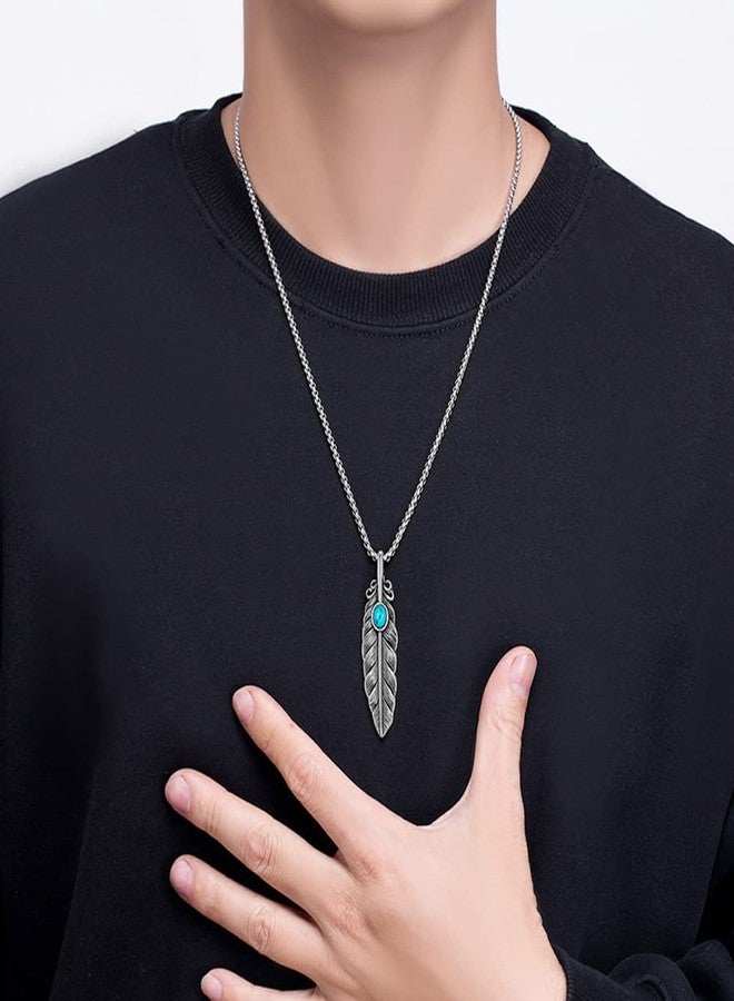 Jemant Feather Turquoise Necklace For Men Titanium Steel Steel Vintage Punk Gothic Boho Long Feather Necklace For Women - Image 2