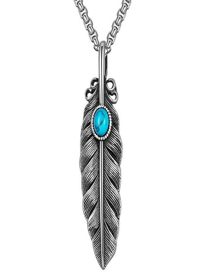 Jemant Feather Turquoise Necklace For Men Titanium Steel Steel Vintage Punk Gothic Boho Long Feather Necklace For Women - Image 1