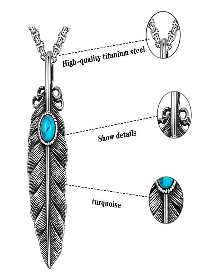 Jemant Feather Turquoise Necklace For Men Titanium Steel Steel Vintage Punk Gothic Boho Long Feather Necklace For Women - Image 5