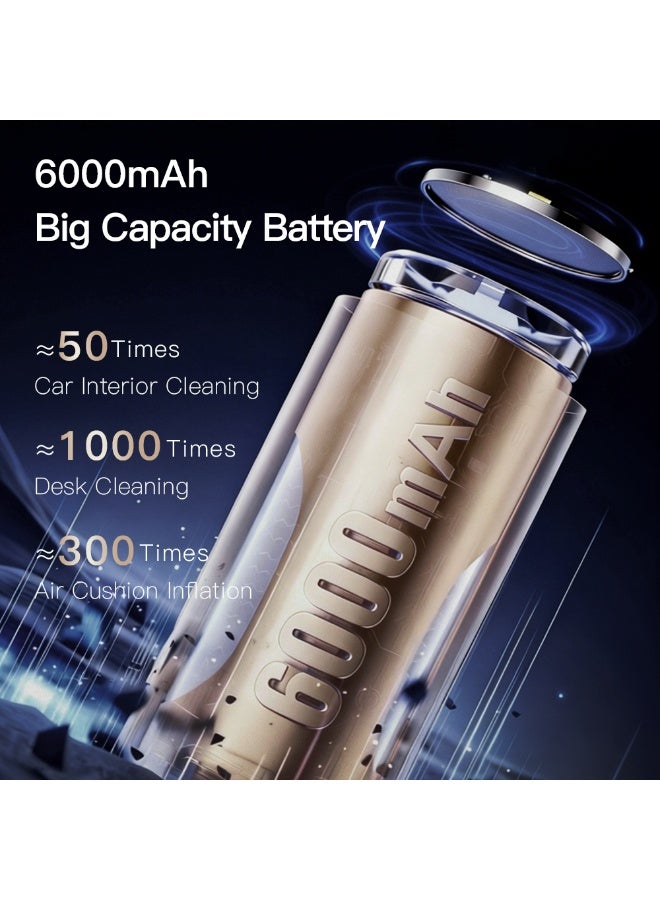 باندا مكنسة كهربائية يدوية، مكنسة سيارة لاسلكية بقوة شفط 22000 باسكال، مكنسة صغيرة محمولة 4 في 1 مع منفاخ هواء وجهاز نفخ وتفريغ هواء، 3 مستويات شفط، بطارية 6000mAh قابلة للشحن للسيارة والمنزل والمكتب - Image 3