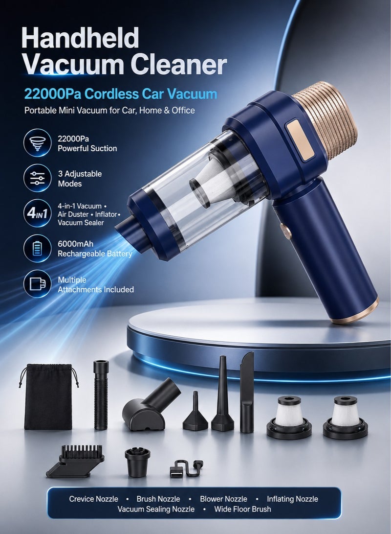 Panda Handheld Vacuum Cleaner, 22000Pa Cordless Car Vacuum Portable Mini Vacuum, 4-in-1 Air Duster Inflator Vacuum Sealer, 3 Suction Modes, 6000mAh Rechargeable for Car Home Office - Image 1
