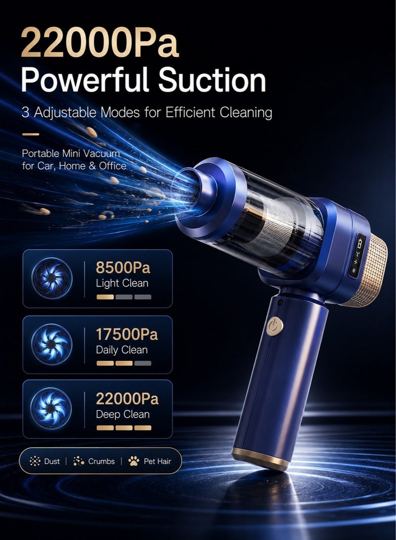 Panda Handheld Vacuum Cleaner, 22000Pa Cordless Car Vacuum Portable Mini Vacuum, 4-in-1 Air Duster Inflator Vacuum Sealer, 3 Suction Modes, 6000mAh Rechargeable for Car Home Office - Image 2